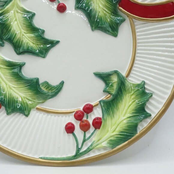 Fitz and Floyd Canape Snack Plate 8" Holly Christmas Handcrafted - Picture 4 of 4